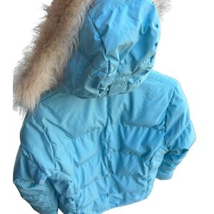 L.L.Bean Goose Down Puffer Coat Women’s Small Blue Faux Fur Hood Winter Jacket